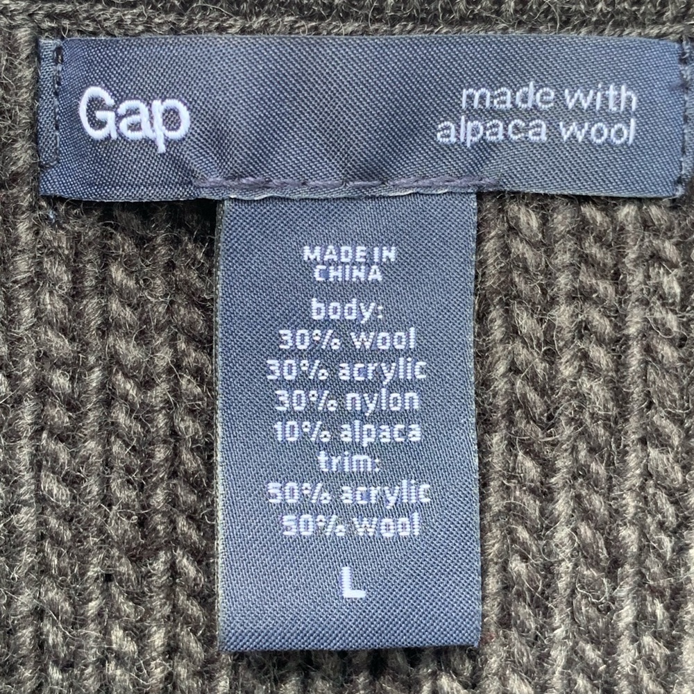 GAP Alpaca Wool Knit Charcoal Gray Front Zip Sweater Large Chunky Moto - Picture 4 of 8